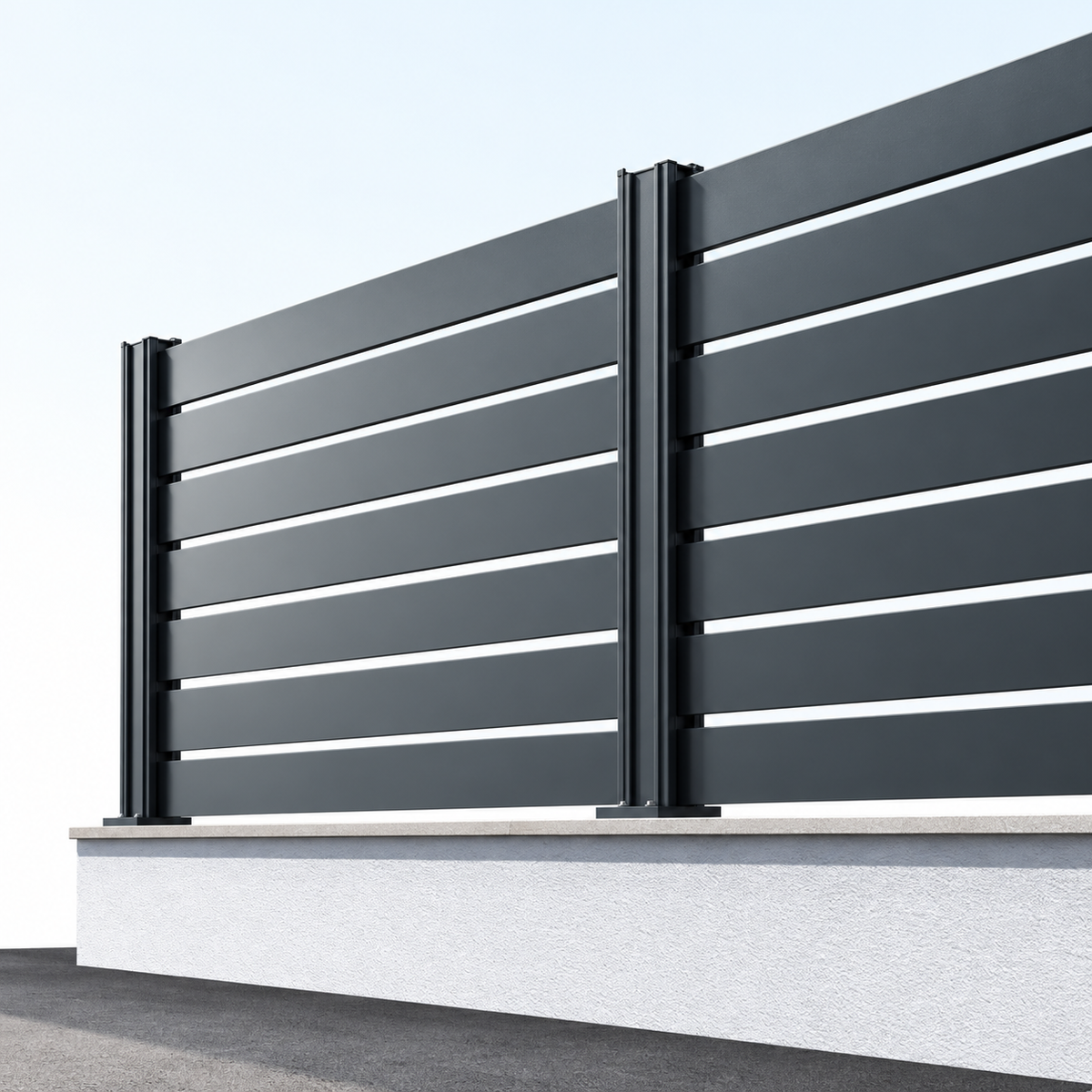 Kit clôture aluminium ajourée lames horizontales à sceller